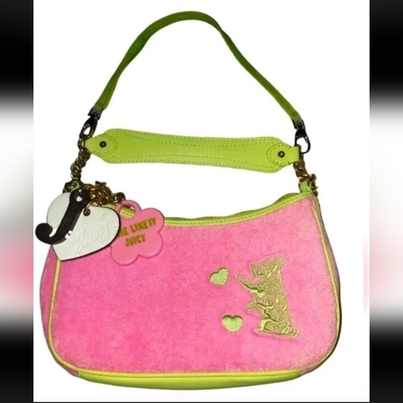 Juicy Couture Y2K Pink & Green Terry Scottie Dog Logo Mini Bag - Picture 13 of 13